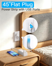 One Beat Surge Protector Power Strip, 5 Ft Flat Plug Extension Cord, 900J | 6 Outlets 4 USB Ports(2 USB C), Wall Mount Outlet Extender Small Power Strip for Travel Home Office College Dorm Room Station
