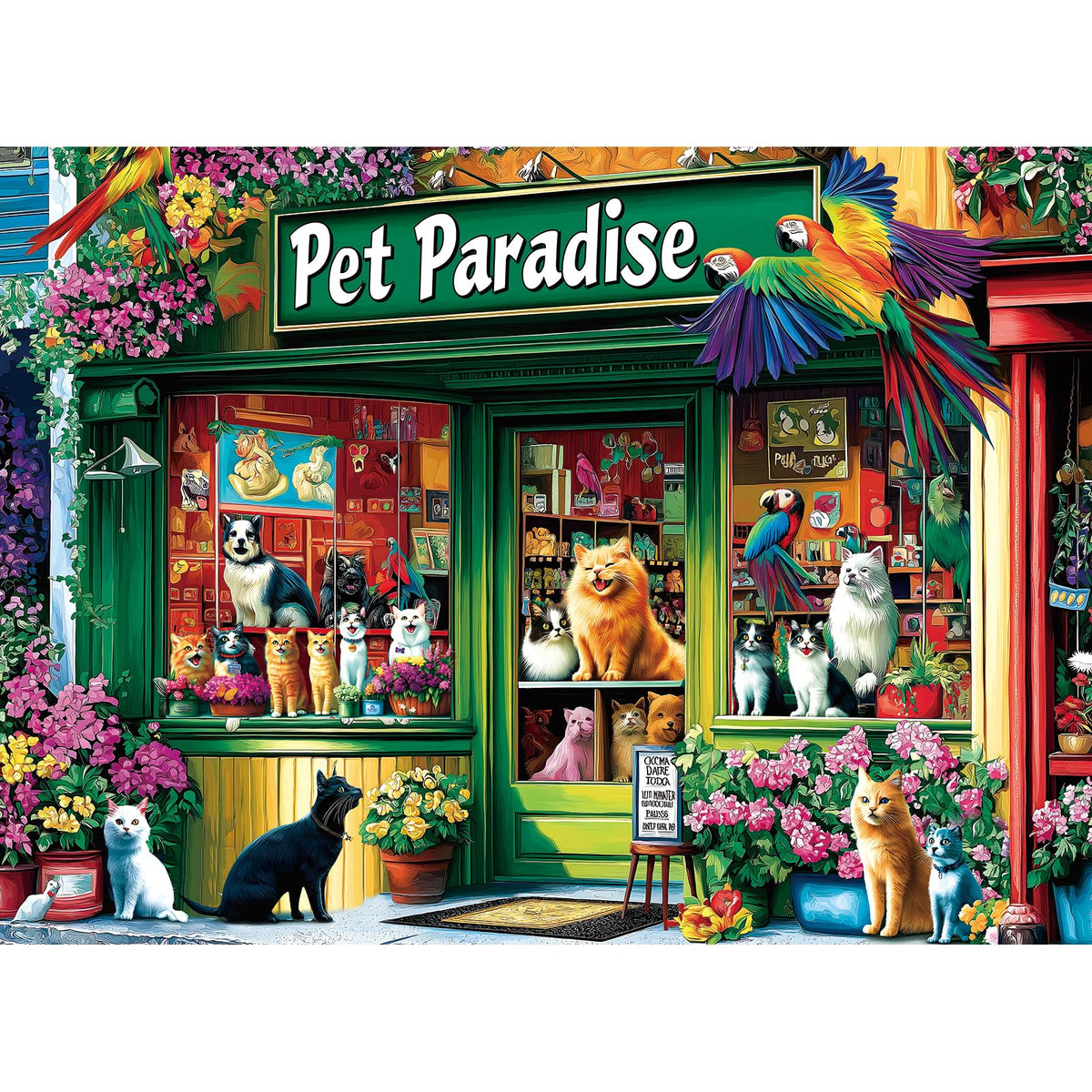 MINIWAN Puzzles for Adults 500 Pieces, Pet Paradise Jigsaw Puzzle | Pet Shop Cat Dog Puzzle with Unique Shaped Pieces, Letters on Back, Reference Poster, 23x15 Inch Wall Decor