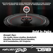 DS18 GEN-X6.5 Coaxial Speaker - 6.5", 3-Way, 165W Max, 50W RMS, Black Paper Cone, Two Mylar Dome Tweeters, 4 Ohms - Clarity Unparalled by Other Speakers in Their Class (2 Speakers)