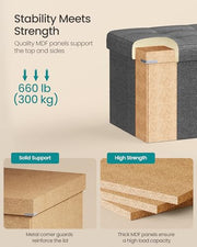 SONGMICS Ottoman Storage Box, Foldable Tufted Bench, 131L | 110 x 38 x 38 cm, Removable Divider, Foot Rest for Entryway Living Room, Grey and Black, Minota Collection, LSF80GYZ