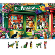 MINIWAN Puzzles for Adults 500 Pieces, Pet Paradise Jigsaw Puzzle | Pet Shop Cat Dog Puzzle with Unique Shaped Pieces, Letters on Back, Reference Poster, 23x15 Inch Wall Decor