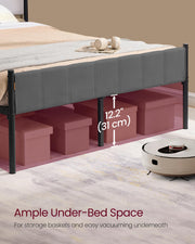 VASAGLE Single Bed Frame, with Upholstered Headboard, 90 x 190 cm | Metal Bed Frame, 250 kg Weight Capacity, Easy Assembly, Slate Grey, DUPON Collection RMB971G02