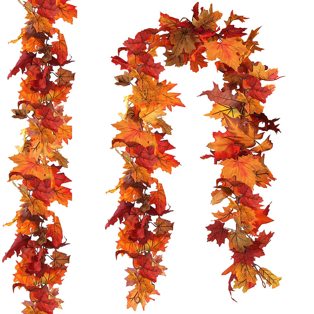 CQURE 2 Pack Artificial Autumn Fall Maple Leaf Garland, 5.9Ft/Piece Fall Leaves Hanging Vine Artificial Autumn Foliage Garland Thanksgiving Decor for Home Wedding Fireplace Party Christmas