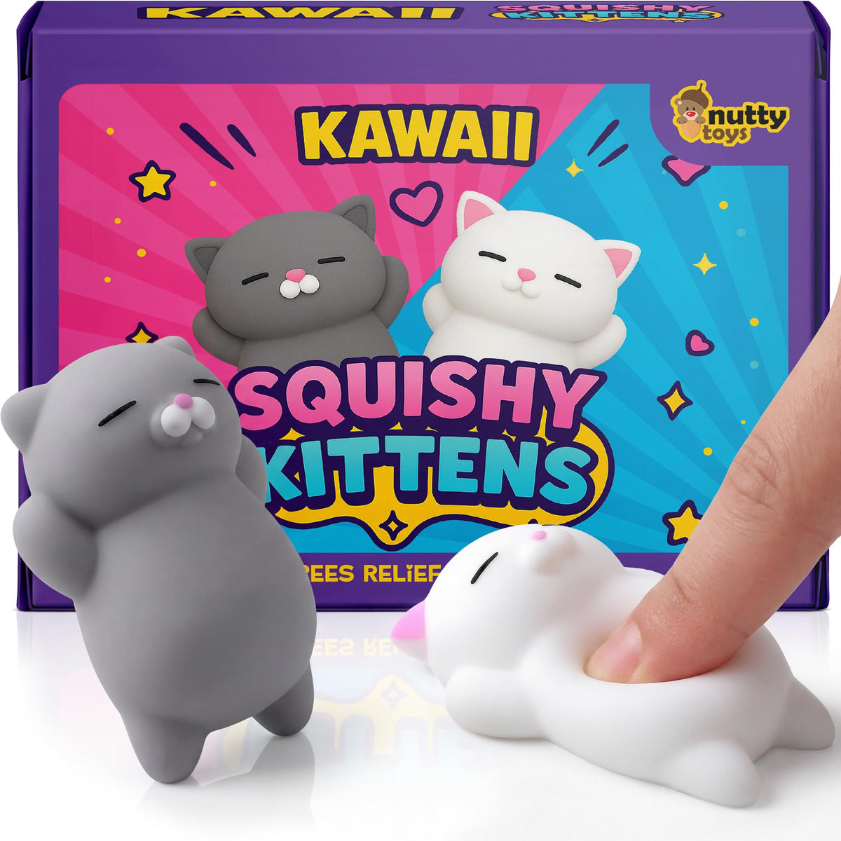 Nutty Toys Squishy Cat Set - 2" Soft Silicone Kawaii Kitties, Top Stress Relief Toy 2026 Unique Gifts for Teens Kids Women Men Adults Best Teenage Girls Teen Boy Tween Christmas Stocking Stuffers Idea