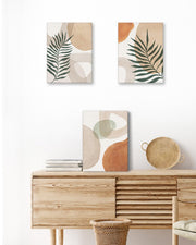 HesenDot 30x40CM Abstract Botanical Neutral Framed Wall Art Set of 3 | Palm Leaves in Earthy Green Tones Canvas Prints, Boho Aesthetic Wall Decor for Living Room Bedroom Bathroom Office Home