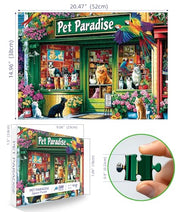 MINIWAN Puzzles for Adults 500 Pieces, Pet Paradise Jigsaw Puzzle | Pet Shop Cat Dog Puzzle with Unique Shaped Pieces, Letters on Back, Reference Poster, 23x15 Inch Wall Decor