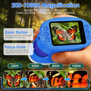 4K 1000X Handheld Digital Microscope for Kids with 2.0" IPS Screen(Blue) | 200-1000X Magnification, STEM Toys Birthday Gifts for Girls Boys Child, Science Kits for Kids Age 4-12