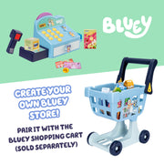 Bluey Cash Register Playset, Interactive Play Register with Scanner | Includes toy credit card, Dollar Bucks, storage drawer, and detachable scanner for grocery store pretend play