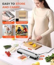 Vacuum Sealer Machine 75KPa, 6-in-1 Dry/Moist Modes, Digital Timer | Compact & lightweight body | Effortless one-touch operation | Extends food freshness 8 times longer Black Silver