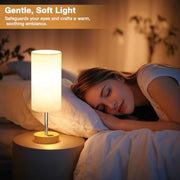 Aooshine Bedside Lamps, Table Lamp for Living Room Bedroom, Touch Dimmable | Touch Lamps Bedside with USB A+C Charging Ports, Small Lamp, Fabric Shade for Kids Room, Study, Dorm, Office, Bulb Included