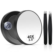 MIYADIVA 40X Magnifying Mirror, Small Magnifying Mirror with Suction Cup and Tweezers, As a Travel Essentials, Compact Mirror Set for Plucking Eyebrows 3.5 Inches