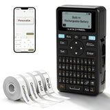 SUPVAN E11 Keyboard & Bluetooth Label Maker Machine with 4 Tapes | Rechargeable, Versatile App with 30+ Fonts and 660+ Icons, Minimal Margin, Inkless, for School, Home, Kitchen, Office