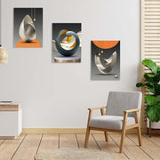 Set of 3 Canvas Wall Art, Modern Abstract Geometric Artwork for Living Room, Luxury Blue Gold and Orange Wall Decoration for Bedroom, Hallway or Staircase with Hooks and Magic Tape, 12x16 Inch