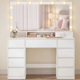 VASAGLE Dressing Table, Tri-Fold Mirror, 9 Drawers, Power Outlets | Vanity Table, Power Outlets, Drawer Slides Assembly, 3 Colours, Cloud White, KAILYN Collection RDT146WB02
