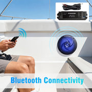 STUDIOFINIX 5.25" 160W Bluetooth Waterproof Marine Speakers - 2 Way Weather Resistant Boat Audio with LED Lights, and Low Profile Slim Style Suitable for Boat, RV, ATV, UTV, Golf Cart (1 Pair, Black)