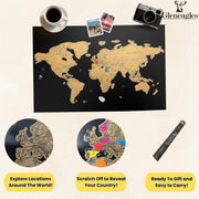 Gleneagles Scratch Off World Map Poster - Travel Tracker, Black & Gold | Reveal Countries as You Travel, A1 Adventure Wall Map, Bucket List Gift for Him or Her