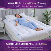 Arlinens Mattress Topper Double Bed 5cm Thick, Hotel Quality Box Stitched Microfibre Mattress Topper Super soft Anti Allergy Quilted Mattress Topper with Strong Elastic Straps (Double,137Cm X190cm)
