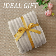 BEDELITE Fluffy Fleece Blanket Cosy Soft Throw, 152x203 cm, Linen Beige | Striped Design, Decorative for Sofa Bed Couch, Warm Gifts for Women and Girls