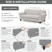 Hafaa High Stretch Sofa Cover 3 Seater Jacquard Spandex Non Slip Grey Sofa Slipcovers Elastic Fit Couch Covers for Living Room Soft Washable Furniture Protector for Pets/Kids/Dogs