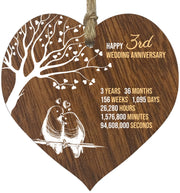 3rd Wedding Anniversary Wooden Heart Plaque, Dark Wood Sign Keepsake | Celebrate Leather Anniversary Wife or Husband Boyfriend Girlfriend, Plaque with Quotes Gifts from the Kids