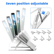 GrandMil Adjustable Laptop Stand for Desk – Foldable & Portable ABS+Silicone Riser, Ventilated Cooling Holder for 10-17.3” Laptops & Tablets (Black)