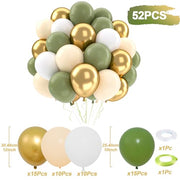 QIFU 52pcs Sage Green and Gold Balloons, Olive Green White Metallic Gold Latex Balloons with Cream Balloon for Jungle Theme Birthday Balloon Party Decoration Anniversary Baby Shower Wedding(12 inch)