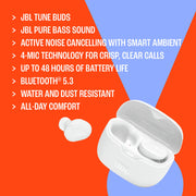 JBL Tune Buds - Noise Cancelling Earbuds - Black | JBL Pure Bass Sound, Bluetooth 53 with LE audio support, Active Noise Cancelling with Smart Ambient