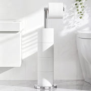 Stainless Steel Free-standing Toilet Roll Holder, Heavey Base,Chrome | Stores 4 Spare Rolls,Heavey Base,Waterproof & Rustproof,No Drilling Needed,Anti-Slip Design,Suitable for Humid Environments