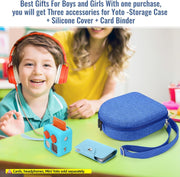 Hard Case Compatible with Yoto Mini (2024 Edition), 3-in-1 Travel Bundle: Silicone Cover + Case with Shoulder Strap (Fits Mini Player & Headphones) + Up to 10 Card Holder for YOTO Cards (Blue)