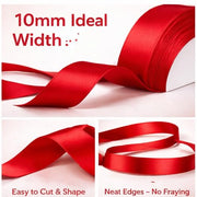 XEANCO 10mm Red Satin Ribbon, Polyester Ribbon, Enhance Your Crafts & Celebrations, Best for Gift Wrapping, Decorations, Wedding Car Ribbon, Ribbons for Crafting & Bows