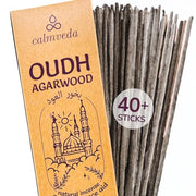 Mystic Oud Agarwood Incense Sticks - Thick Resin Incenses 40+ Pack, 9 Inch | 2x Thick Hand-rolled, Assam oudh chips & herbs, Charcoal Free Incense, Rich Woody Exotic Oud (45 min+ burn)