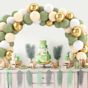 QIFU 52pcs Sage Green and Gold Balloons, Olive Green White Metallic Gold Latex Balloons with Cream Balloon for Jungle Theme Birthday Balloon Party Decoration Anniversary Baby Shower Wedding(12 inch)