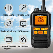 Retevis RM01 3W Marine Radio VHF IP67 Floating, Portable for Kayak (1 Pack) | Duck Hunting, NOAA Weather Alert, 88 International Channel, Vibration Drainage, Dual Color Screen, Tri-Watch, 5 AAA Batteries