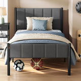 VASAGLE Single Bed Frame, with Upholstered Headboard, 90 x 190 cm | Metal Bed Frame, 250 kg Weight Capacity, Easy Assembly, Slate Grey, DUPON Collection RMB971G02