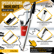 G4GADGET Pack of 50 Black Pens - Medium Tip Fluent Smooth Writing Black Biro Ballpoint Pens