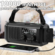 Emergency Weather Radio with NOAA Alert, Portable Solar Hand Crank AM/FM | 10000mAh Rechargeable Battery for Power Outages, 3Way Powered, 3-Mode LED Flashlight & Reading Lamp, SOS, Cell Phone Charger