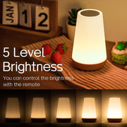 Ledivion Night Light, LED Touch Bedside Table Lamp, RGB Colours Changing, 5 Brightness Level, Timing Function, Dimmable Rechargable Remote Control Light for Bedroom, Living Room