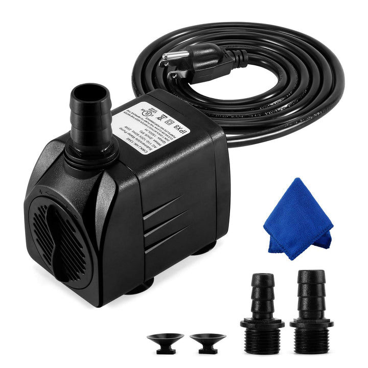 CWKJ 400GPH Submersible Fountain Water Pump for Pond Aquarium Hydroponics | 25W ,1500L/H , Ultra Quiet Water Pump with 6.56ft High Lift, 6.5ft Power Cord, 3 Nozzles for Pool, Water feature