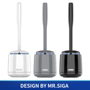 MR.SIGA Toilet Bowl Brush and Holder, Sturdy Long Handle, White, 1 Pack | Automatic lid design, upgraded ventilation, replaceable toilet brush head dries quickly