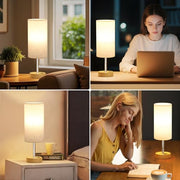 Aooshine Bedside Lamps, Table Lamp for Living Room Bedroom, Touch Dimmable | Touch Lamps Bedside with USB A+C Charging Ports, Small Lamp, Fabric Shade for Kids Room, Study, Dorm, Office, Bulb Included