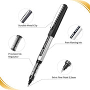 EYEYE Black Rollerball Pens 12 Pack, 0.7mm Medium Point Roller Ball Pen Quick Dry, Liquid Ink Pens Fine Point Smooth Writing Pens for Journaling, Note Taking, School, Office Supplies