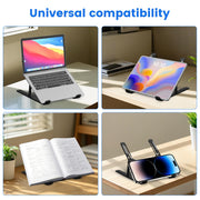 GrandMil Adjustable Laptop Stand for Desk – Foldable & Portable ABS+Silicone Riser, Ventilated Cooling Holder for 10-17.3” Laptops & Tablets (Black)