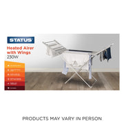 Status 230W Heated Winged Clothes Airer, Foldable Aluminium Electric Drying Rack with 20 Rails and 94cm Wingspan, Low-Energy Indoor Laundry Dryer Stand, Silver (AHCA-230W1PKB)