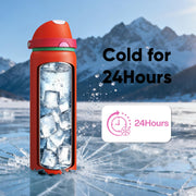 Insulated Water Bottle with Straw - Encool Stainless Steel Water Bottle with Push Button Lid, Leak-Proof & BPA-Free, Keeps Cold for 24 Hours for Sports, Travel, Gym (32 oz, Grapefruit Red)