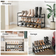 Expandable Metal Shoe Rack for Closet, Entryway & Garage, 2-Tier, Black | Adjustable Height for Boots, Stackable Design, Dense Mesh Shelves for Heels, Fits Small Spaces, Apartments and Rentals