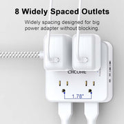 Surge Protector Power Strip - CHCORE 5Ft Braided Extension Cord with 8 Outlets with 4 USB (2 USB C) Charging Ports, Flat Plug Multi Plug Outlet Extender Charging Station for Home Office, ETL, White
