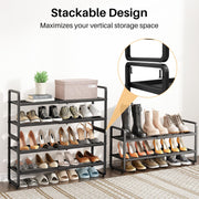 Expandable Metal Shoe Rack for Closet, Entryway & Garage, 2-Tier, Black | Adjustable Height for Boots, Stackable Design, Dense Mesh Shelves for Heels, Fits Small Spaces, Apartments and Rentals