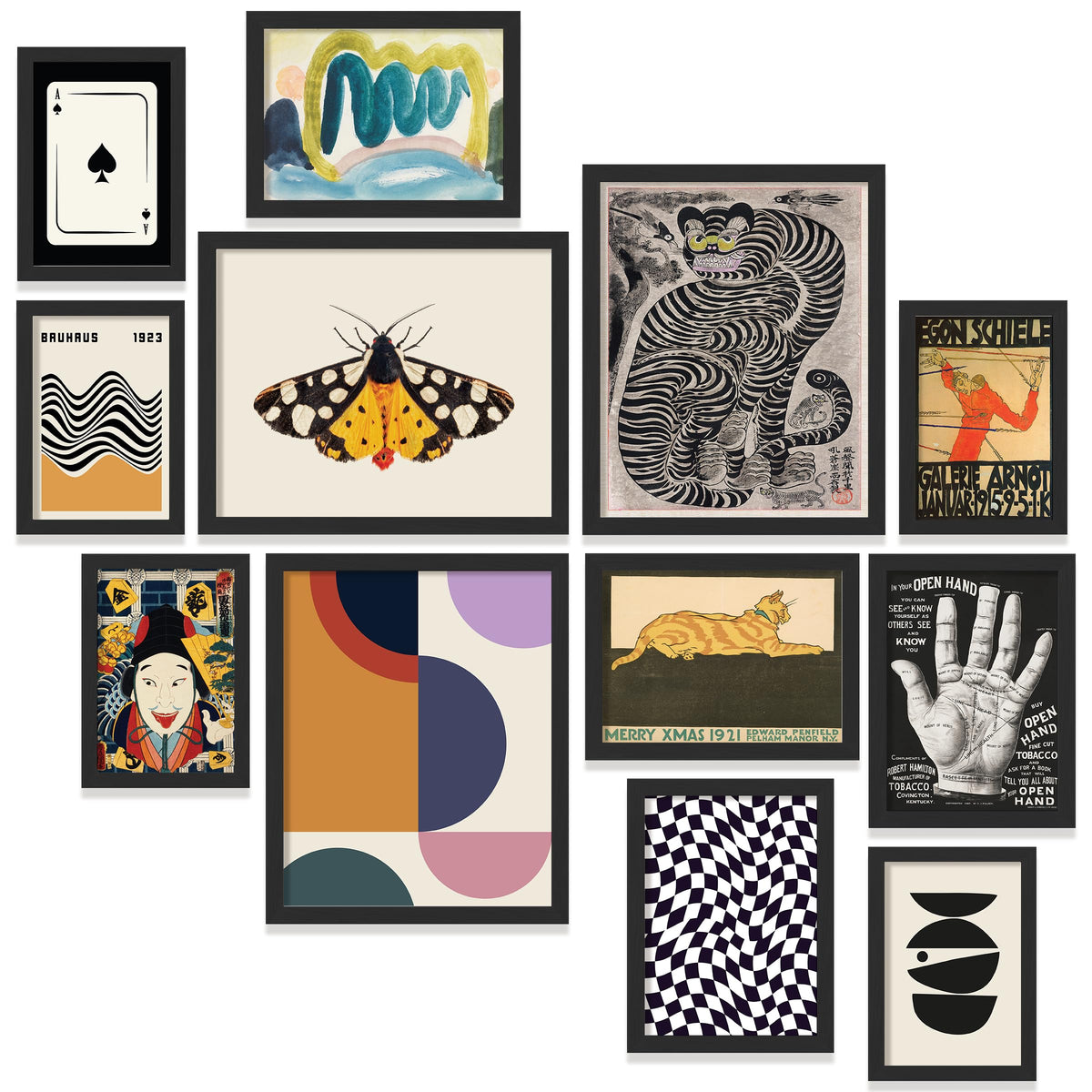 Eclectic Wall Art Prints Unframed, Mid Century Retro Decor for Home Bedroom | 12 Pcs gallery wall decor, funky abstract art, dorm and living room, 8x10, 5x7 and 4x6 sizes