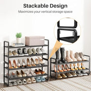 Expandable Metal Shoe Rack for Closet, Entryway & Garage, 2-Tier, Black | Adjustable Height for Boots, Stackable Design, Dense Mesh Shelves for Heels, Fits Small Spaces, Apartments and Rentals