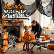 6-Pack Halloween Creepy Cloth - 30x72 Inch Black Halloween Gauze Spooky Fabric Cloth for Outdoor Decorations 6 Black